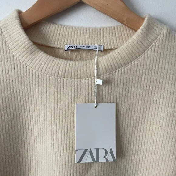 Zara Rhinestone Soft Knit Round Neck Sweater Ecru White  Size Medium NWT - Picture 13 of 14